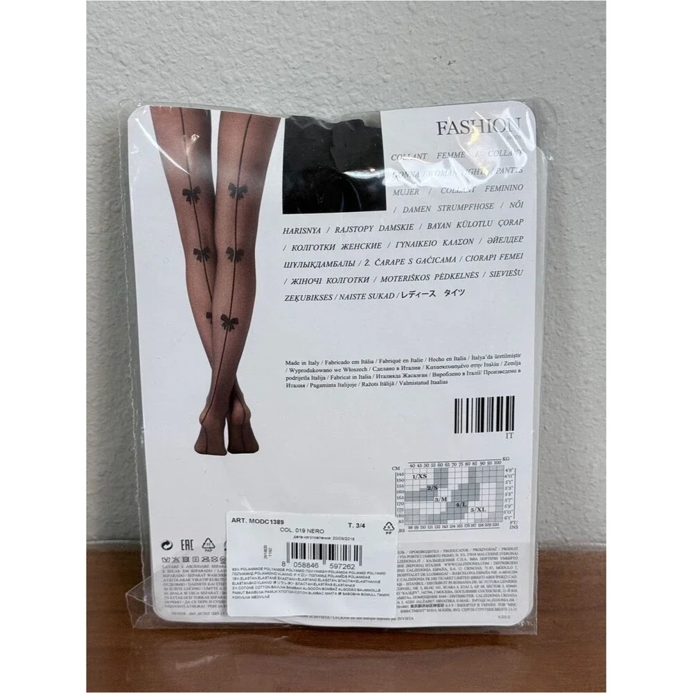 Calzedonia Black Sheer with Back Seams & Bows Tights M/L